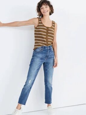 (28) Madewell High-Rise Slim Crop Boyjean Medium Wash Denim Jean Pants Blue